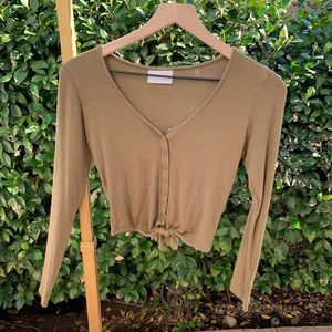Nollie Tops - Cropped Tie Front Henley Nollie Tops - Cropped Tie Front Henley